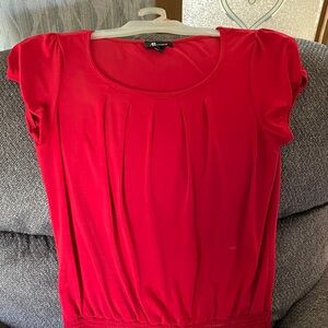 AB Studio Vibrant Red Short Sleeve Pleated Front Top